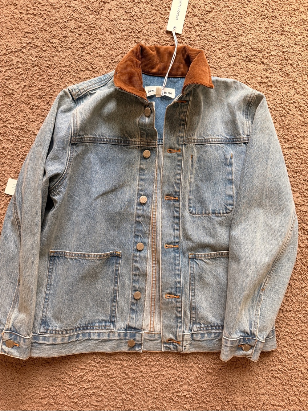 Aritzia Denim Jacket with Brown Corduroy Collar - Picture 9 of 10
